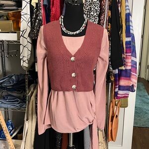 Women's Pink Knit Sweater vest/top/necklace bundle XS/S